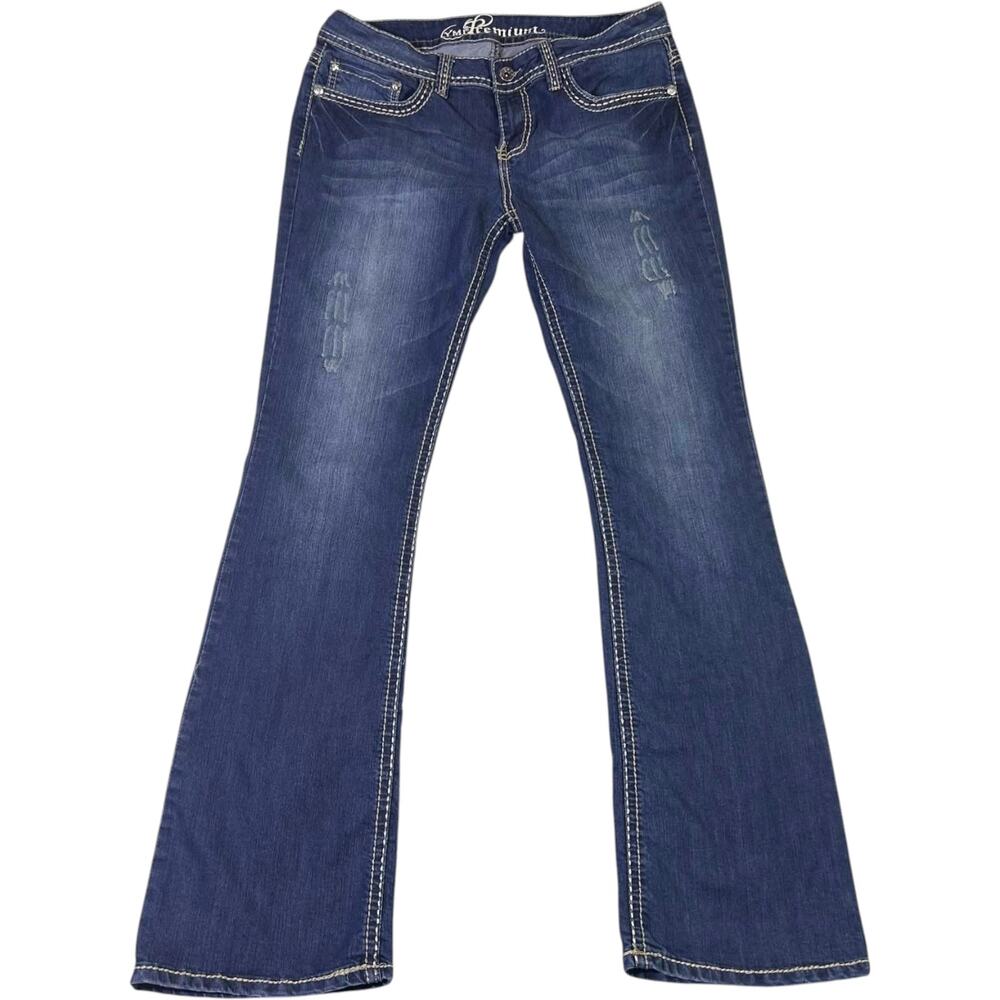 YMI Medium Wash Jeans Bootcut Fleur-de-lis Embroidered Women's Size 13 Y2K